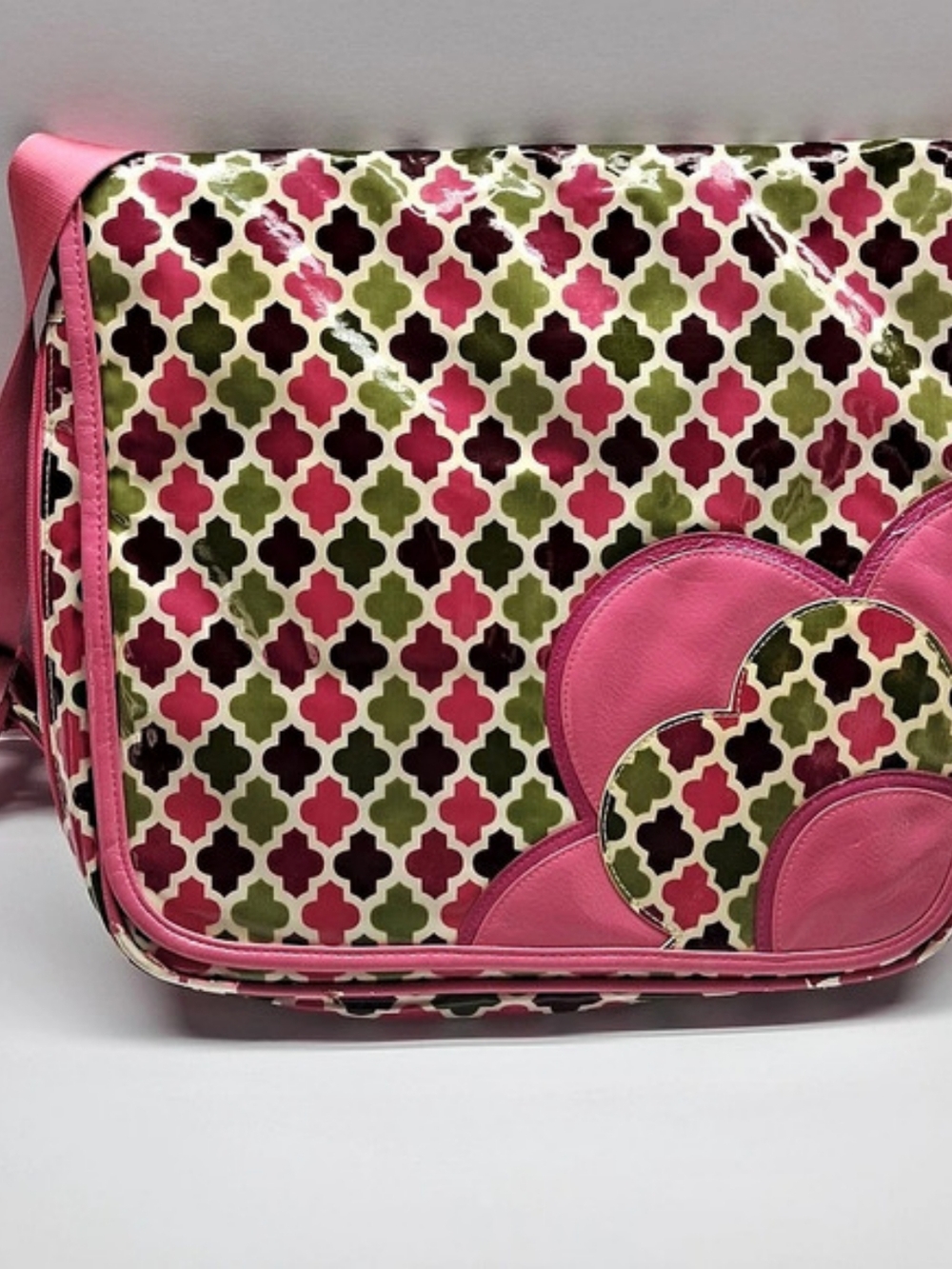 Vera Bradley Laptop Messenger Bag Geometric Pink & Green